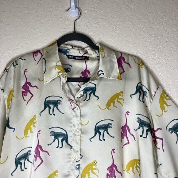 Zara Pastel Monkey Print Cropped Swing top Size S - Picture 5 of 13